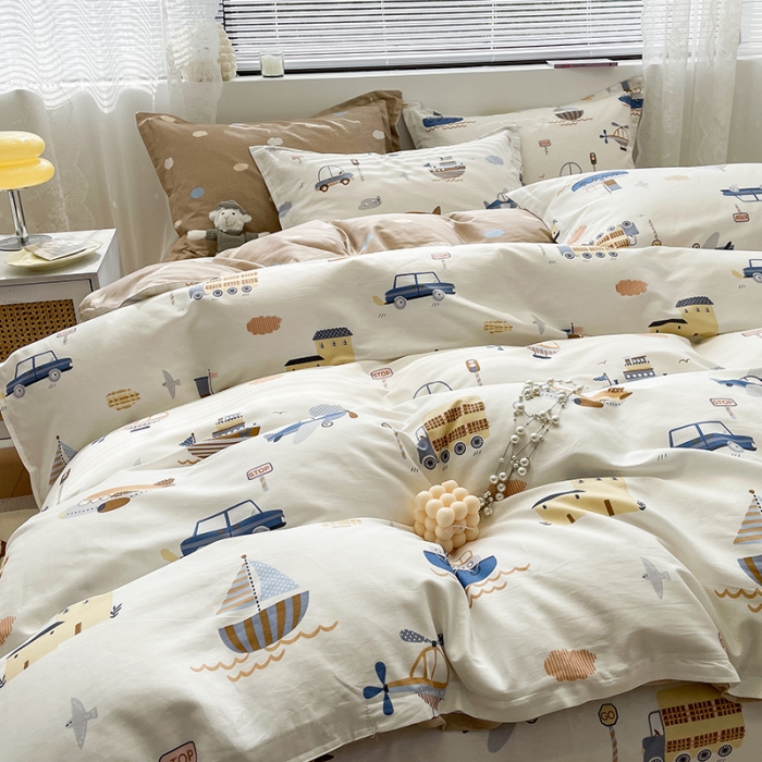 91家纺网 家纺一手货源 找家纺 绵庭 2023新款 全棉印花四件套 玩具乐园-米