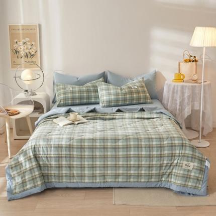 91家纺网 家纺一手货源 找家纺 良品全棉色织水洗棉夏被空调被夏凉被纯棉薄被子双人夏季春秋日式莫妮绿