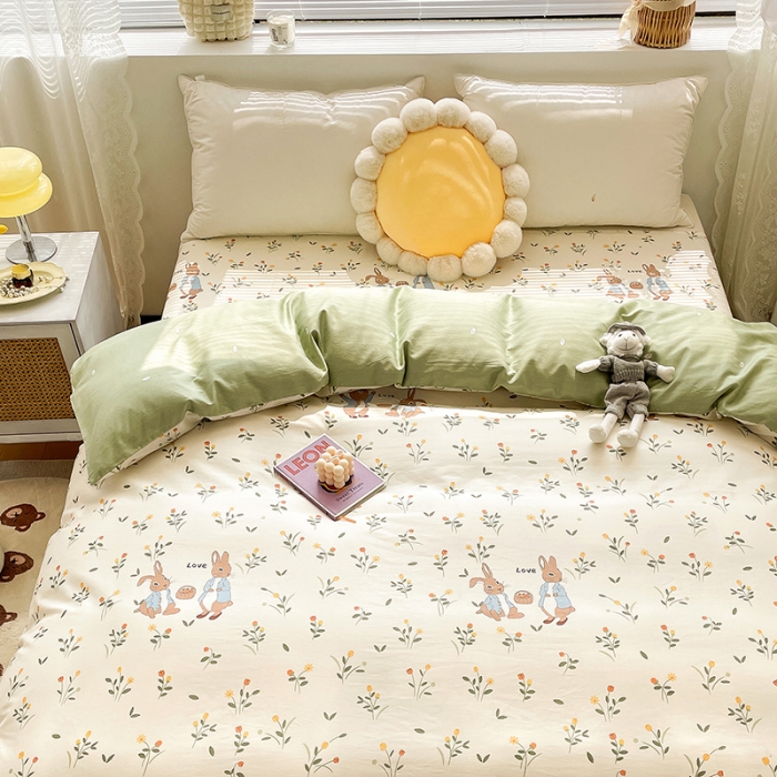 91家纺网 家纺一手货源 找家纺 绵庭 2023新款 全棉印花被套 春晓