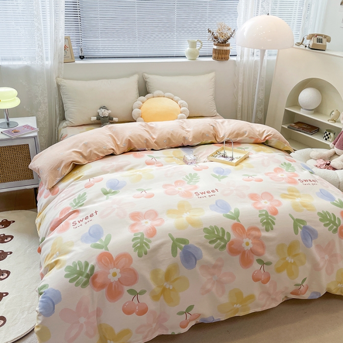 91家纺网 家纺一手货源 找家纺 绵庭 2023新款 全棉印花被套 花蜜悠然