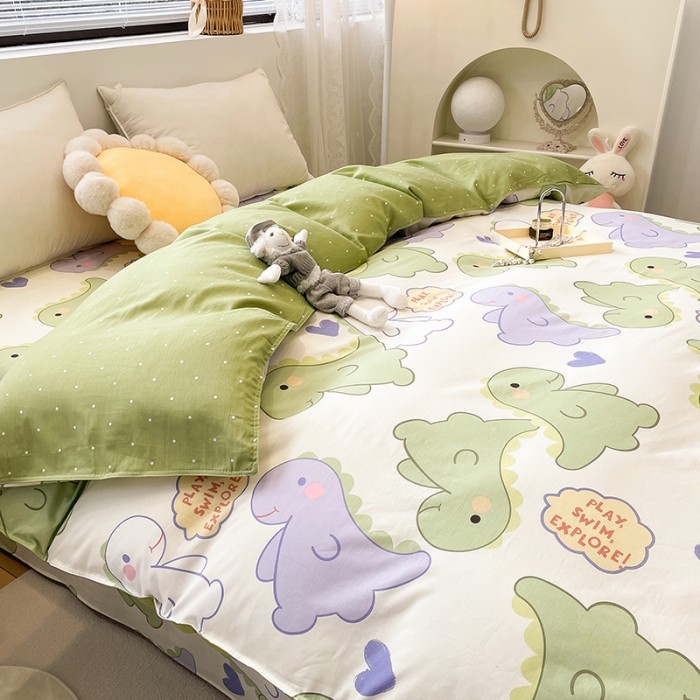 91家纺网 家纺一手货源 找家纺 绵庭 2023新款 全棉印花被套 恐龙派对