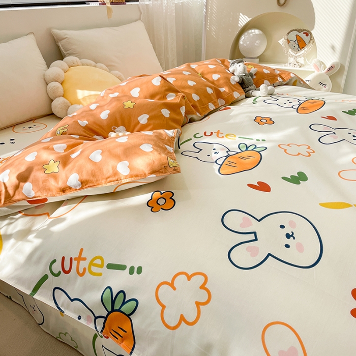 91家纺网 家纺一手货源 找家纺 绵庭 2023新款 全棉印花被套 萝卜兔