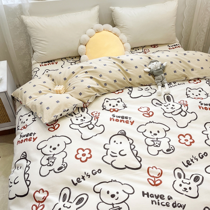 91家纺网 家纺一手货源 找家纺 绵庭 2023新款 全棉印花被套 萌宠