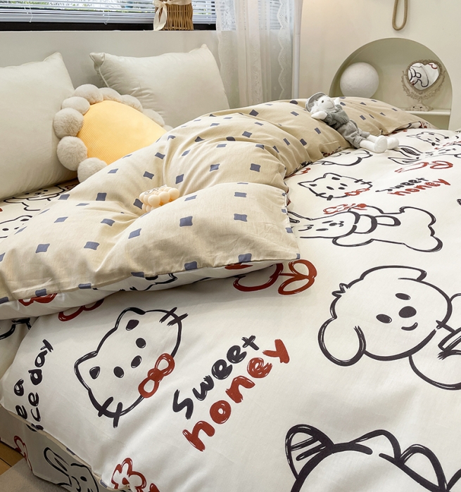 91家纺网 家纺一手货源 找家纺 绵庭 2023新款 全棉印花被套 萌宠