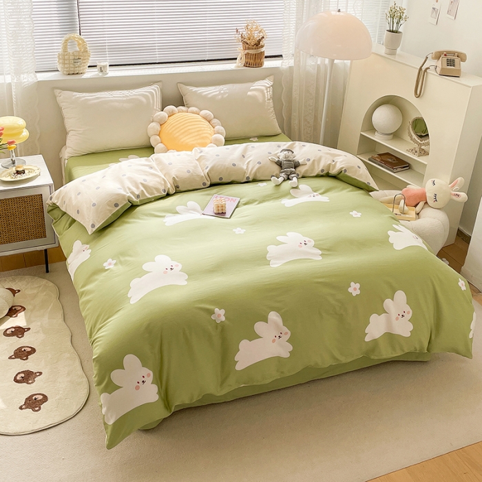 91家纺网 家纺一手货源 找家纺 绵庭 2023新款 全棉印花被套 萌萌兔 绿