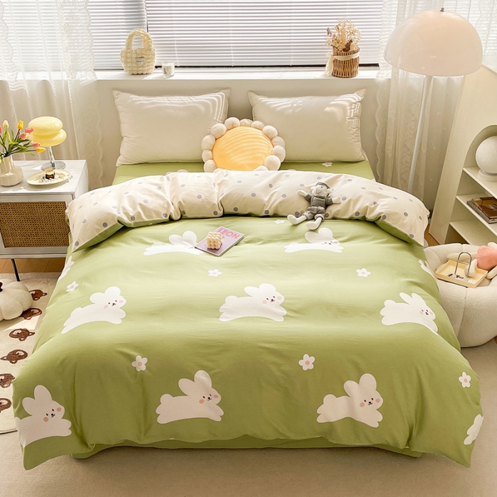 91家纺网 家纺一手货源 找家纺 绵庭 2023新款 全棉印花被套 萌萌兔 绿