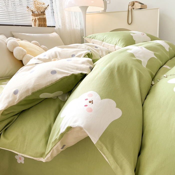 91家纺网 家纺一手货源 找家纺 绵庭 2023新款 全棉印花被套 萌萌兔 绿