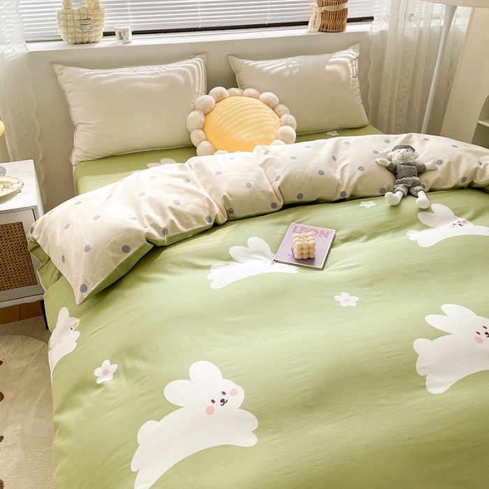 91家纺网 家纺一手货源 找家纺 绵庭 2023新款 全棉印花被套 萌萌兔 绿