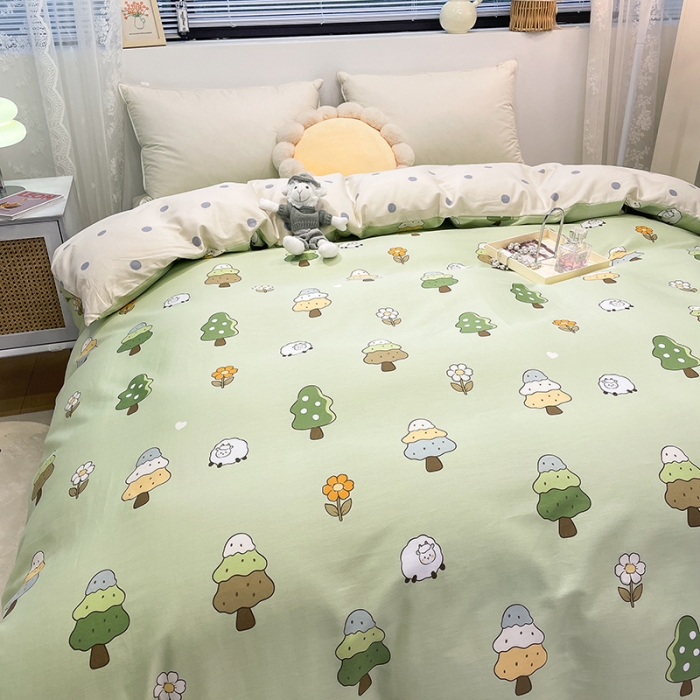 91家纺网 家纺一手货源 找家纺 绵庭 2023新款 全棉印花被套 森林羊