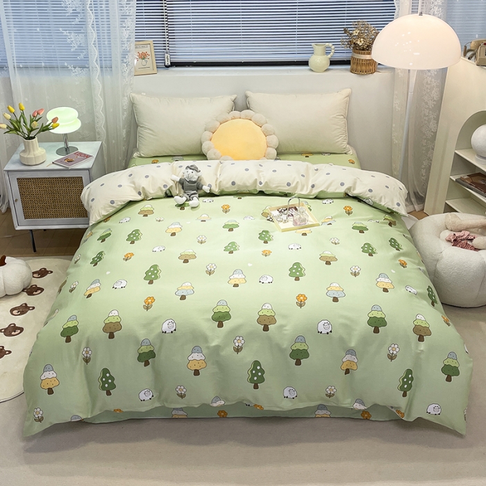 91家纺网 家纺一手货源 找家纺 绵庭 2023新款 全棉印花被套 森林羊