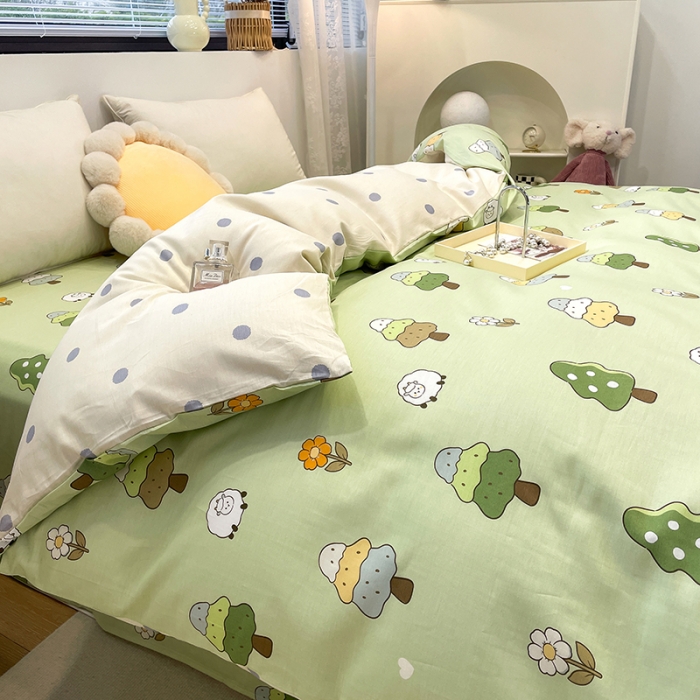 91家纺网 家纺一手货源 找家纺 绵庭 2023新款 全棉印花被套 森林羊