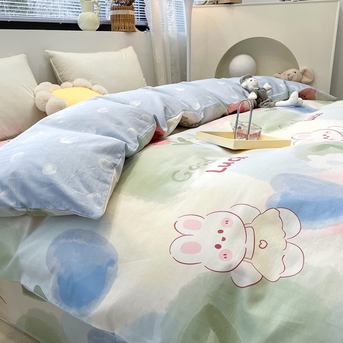 91家纺网 家纺一手货源 找家纺 绵庭 2023新款 全棉印花被套 兔小贝