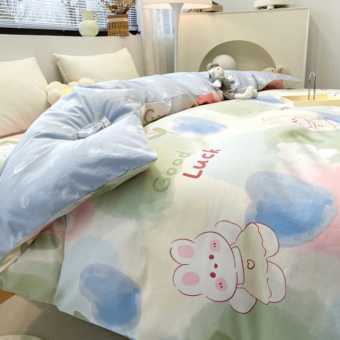 91家纺网 家纺一手货源 找家纺 绵庭 2023新款 全棉印花被套 兔小贝