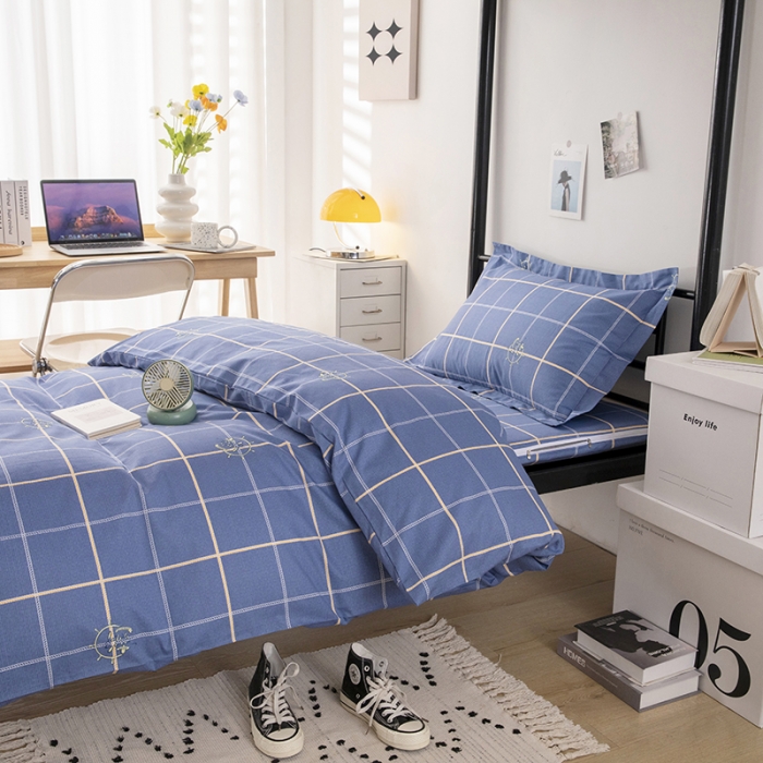 91家纺网 家纺一手货源 找家纺 凌云家纺 2025新款全棉学生全包床笠三件套 似水流年