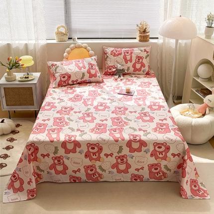 91家纺网 家纺一手货源 找家纺 绵庭 2023新款 全棉印花床单 快乐草莓熊