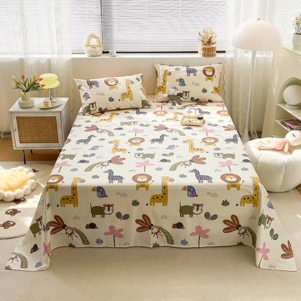 91家纺网 家纺一手货源 找家纺 绵庭 2023新款 全棉印花床单 野生动物园