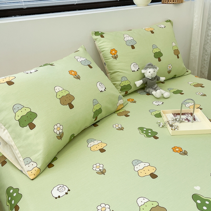 91家纺网 家纺一手货源 找家纺 绵庭 2023新款 全棉印花床单 森林羊