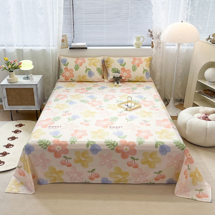 91家纺网 家纺一手货源 找家纺 绵庭 2023新款 全棉印花床单 花蜜悠然