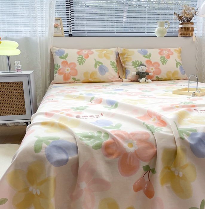 91家纺网 家纺一手货源 找家纺 绵庭 2023新款 全棉印花床单 花蜜悠然