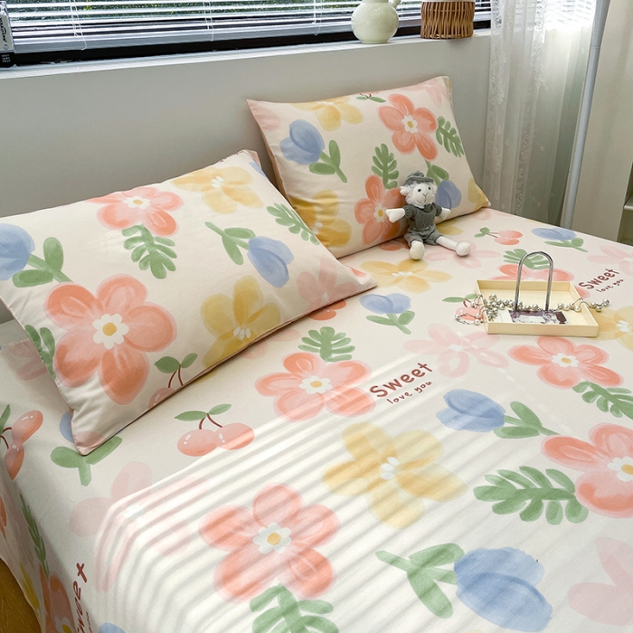 91家纺网 家纺一手货源 找家纺 绵庭 2023新款 全棉印花床单 花蜜悠然