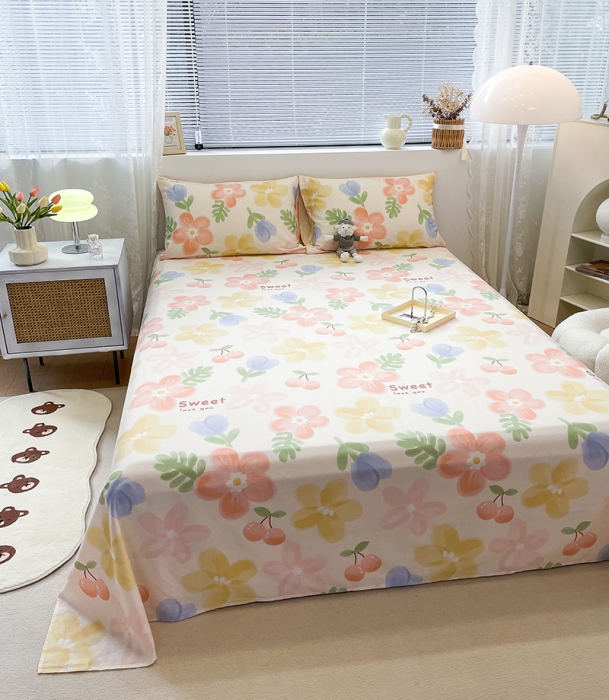 91家纺网 家纺一手货源 找家纺 绵庭 2023新款 全棉印花床单 花蜜悠然