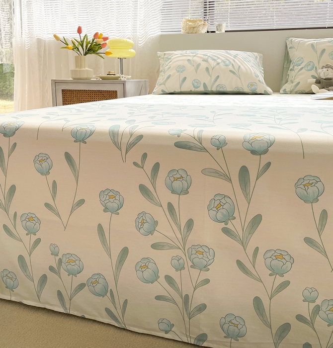 91家纺网 家纺一手货源 找家纺 绵庭 2023新款 全棉印花床单 水榭听香