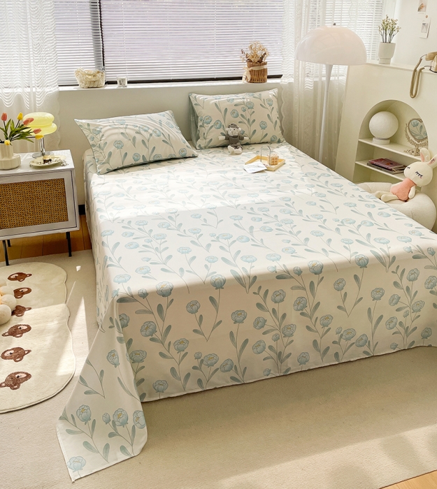 91家纺网 家纺一手货源 找家纺 绵庭 2023新款 全棉印花床单 水榭听香