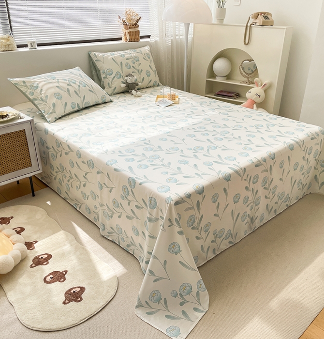 91家纺网 家纺一手货源 找家纺 绵庭 2023新款 全棉印花床单 水榭听香