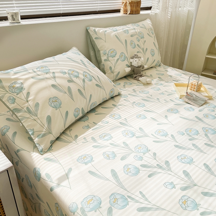 91家纺网 家纺一手货源 找家纺 绵庭 2023新款 全棉印花床单 水榭听香