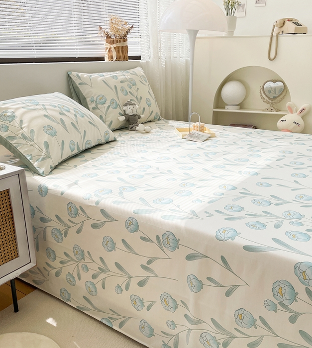 91家纺网 家纺一手货源 找家纺 绵庭 2023新款 全棉印花床单 水榭听香