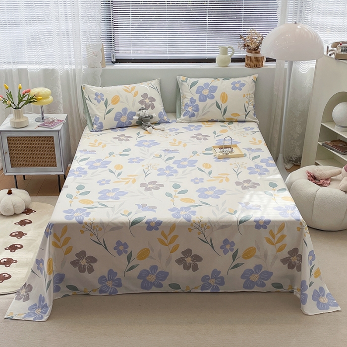 91家纺网 家纺一手货源 找家纺 绵庭 2023新款 全棉印花床单 花清玉洁