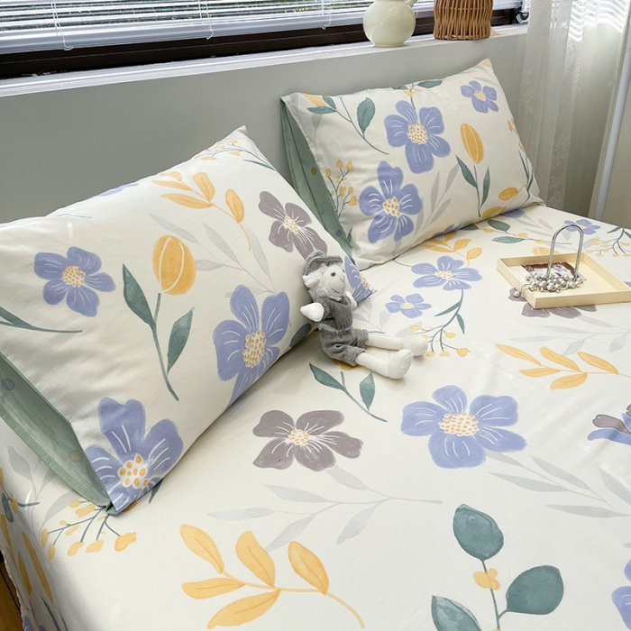 91家纺网 家纺一手货源 找家纺 绵庭 2023新款 全棉印花床单 花清玉洁