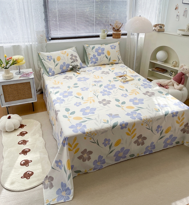 91家纺网 家纺一手货源 找家纺 绵庭 2023新款 全棉印花床单 花清玉洁