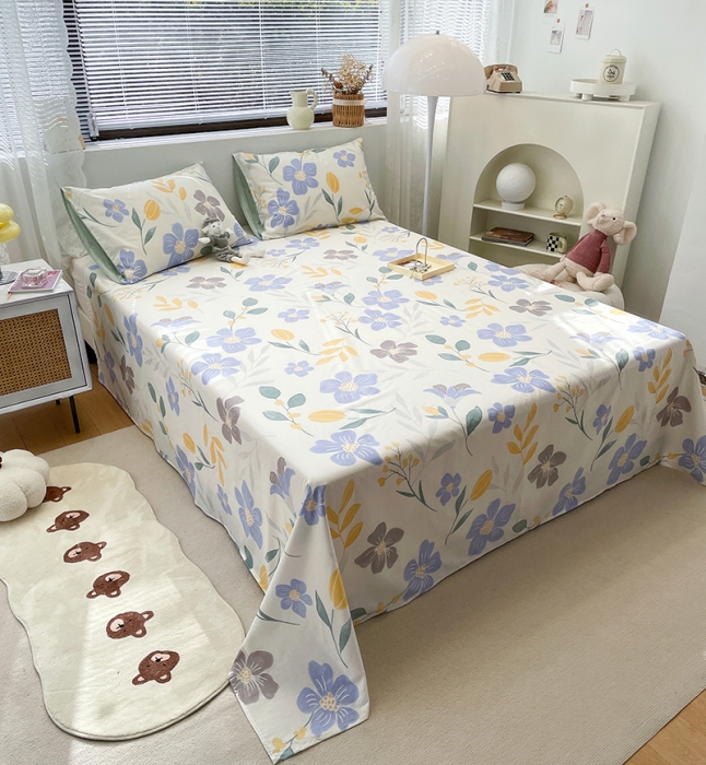 91家纺网 家纺一手货源 找家纺 绵庭 2023新款 全棉印花床单 花清玉洁