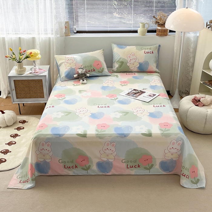 91家纺网 家纺一手货源 找家纺 绵庭 2023新款 全棉印花床单 兔小贝