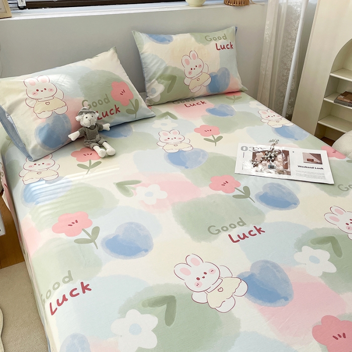 91家纺网 家纺一手货源 找家纺 绵庭 2023新款 全棉印花床单 兔小贝