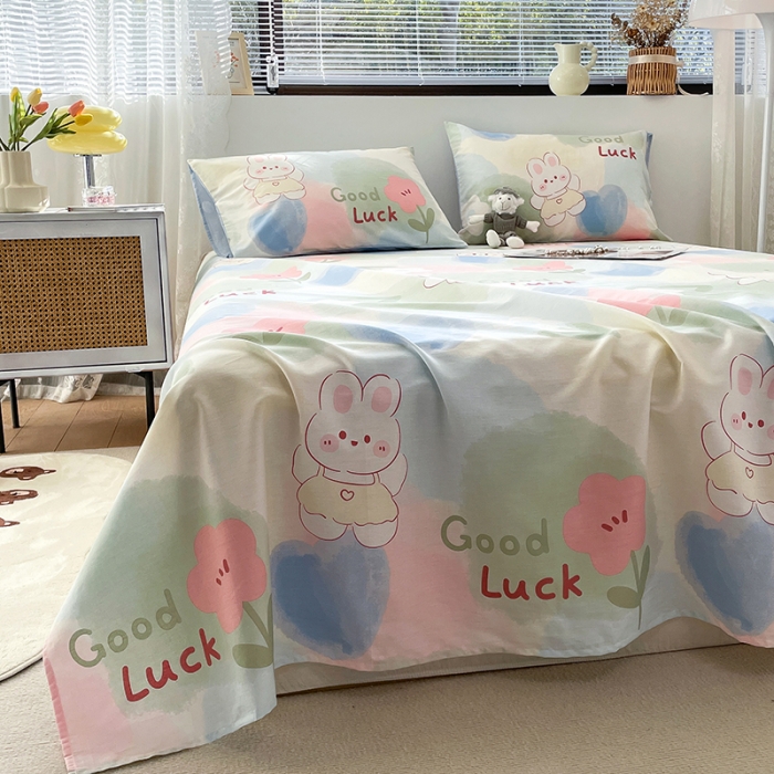 91家纺网 家纺一手货源 找家纺 绵庭 2023新款 全棉印花床单 兔小贝