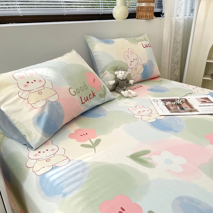 91家纺网 家纺一手货源 找家纺 绵庭 2023新款 全棉印花床单 兔小贝