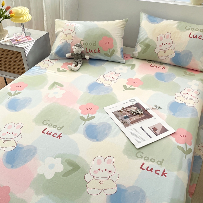 91家纺网 家纺一手货源 找家纺 绵庭 2023新款 全棉印花床单 兔小贝