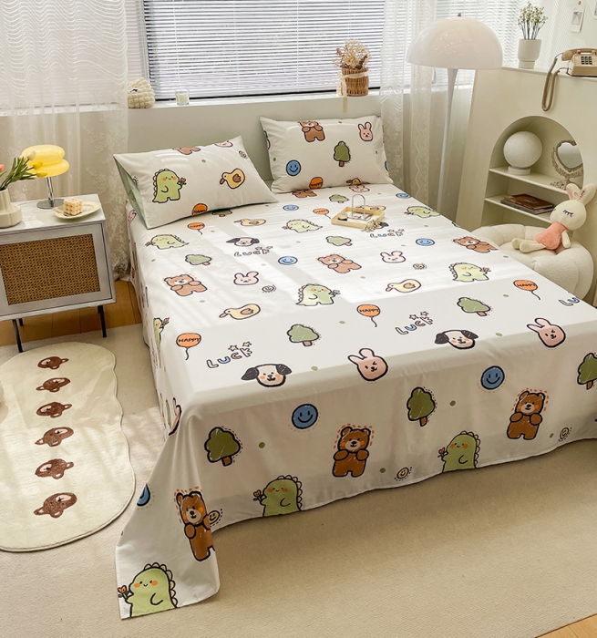 91家纺网 家纺一手货源 找家纺 绵庭 2023新款 全棉印花床单 欢乐牧场