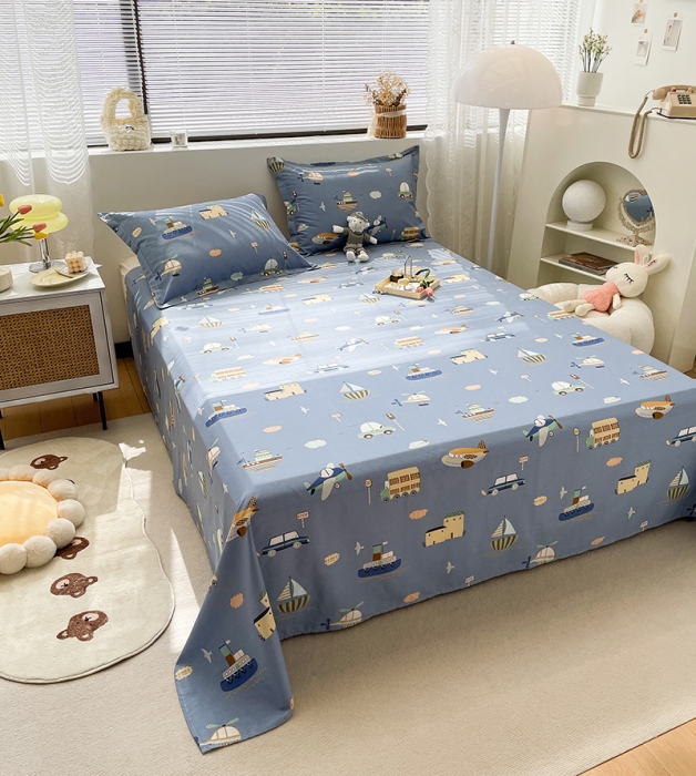 91家纺网 家纺一手货源 找家纺 绵庭 2023新款 全棉印花床单 玩具乐园-兰