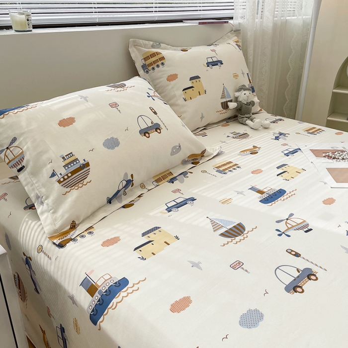 91家纺网 家纺一手货源 找家纺 绵庭 2023新款 全棉印花床单 玩具乐园-米