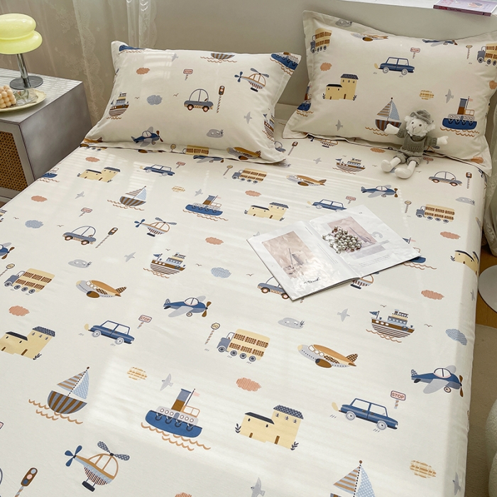 91家纺网 家纺一手货源 找家纺 绵庭 2023新款 全棉印花床单 玩具乐园-米