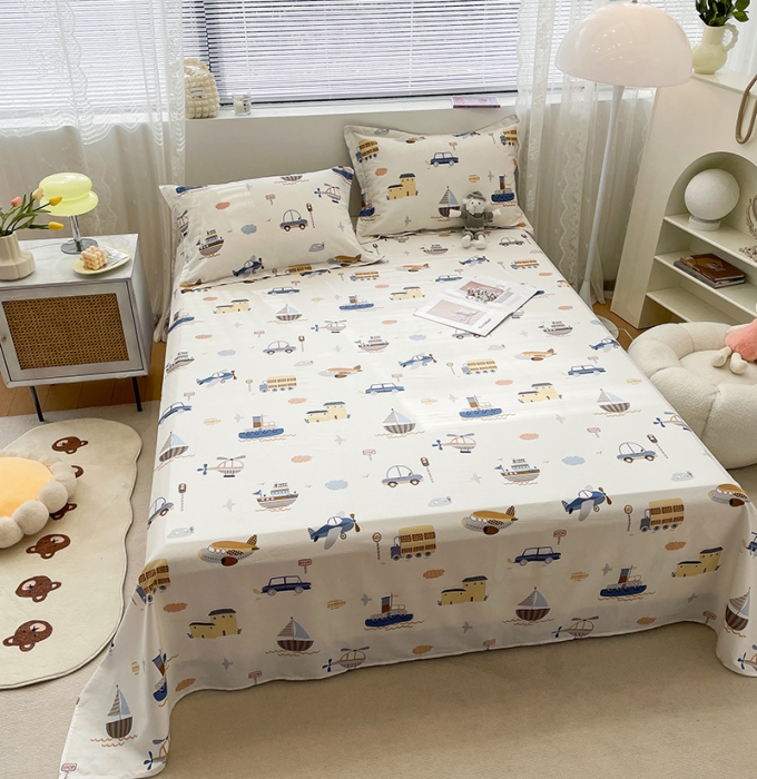 91家纺网 家纺一手货源 找家纺 绵庭 2023新款 全棉印花床单 玩具乐园-米