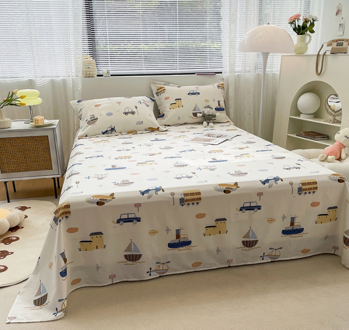 91家纺网 家纺一手货源 找家纺 绵庭 2023新款 全棉印花床单 玩具乐园-米