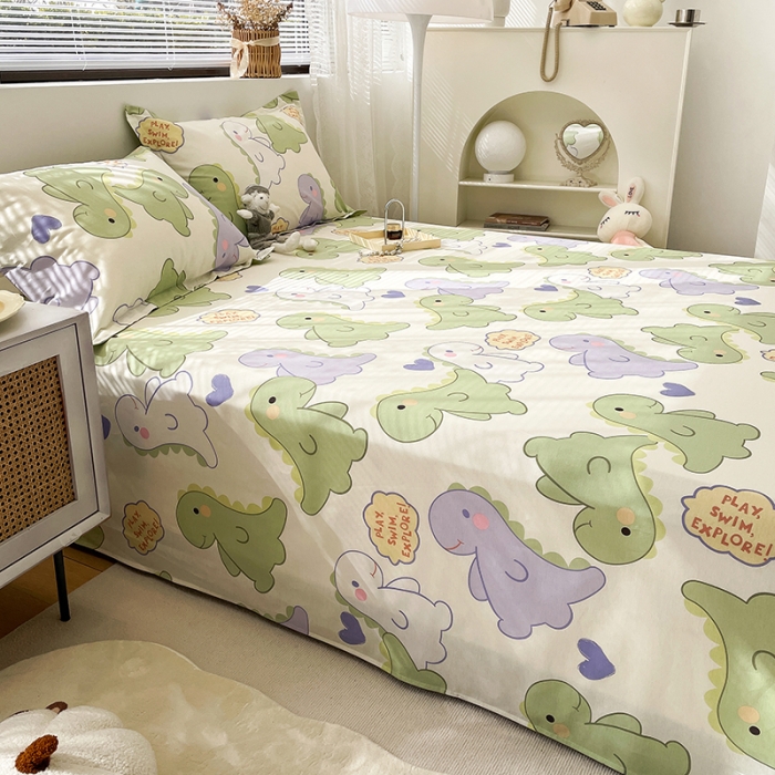 91家纺网 家纺一手货源 找家纺 绵庭 2023新款 全棉印花床单 恐龙派对