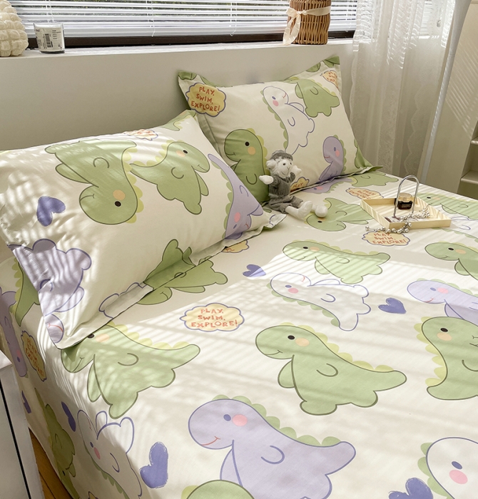 91家纺网 家纺一手货源 找家纺 绵庭 2023新款 全棉印花床单 恐龙派对