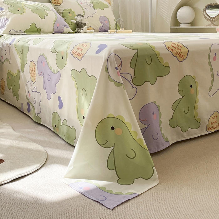 91家纺网 家纺一手货源 找家纺 绵庭 2023新款 全棉印花床单 恐龙派对