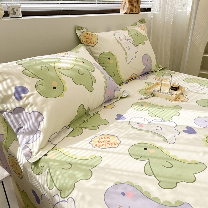 91家纺网 家纺一手货源 找家纺 绵庭 2023新款 全棉印花床单 恐龙派对