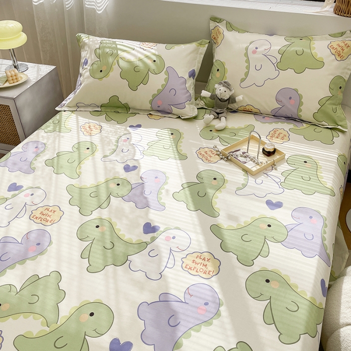 91家纺网 家纺一手货源 找家纺 绵庭 2023新款 全棉印花床单 恐龙派对